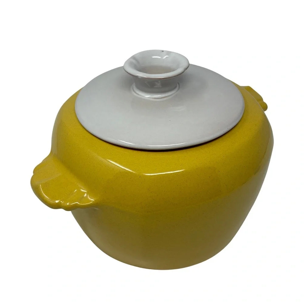 Vintage Frankoma Autumn Yellow Bean Pot Casserole Dish Lid Mid Century Kitchen
